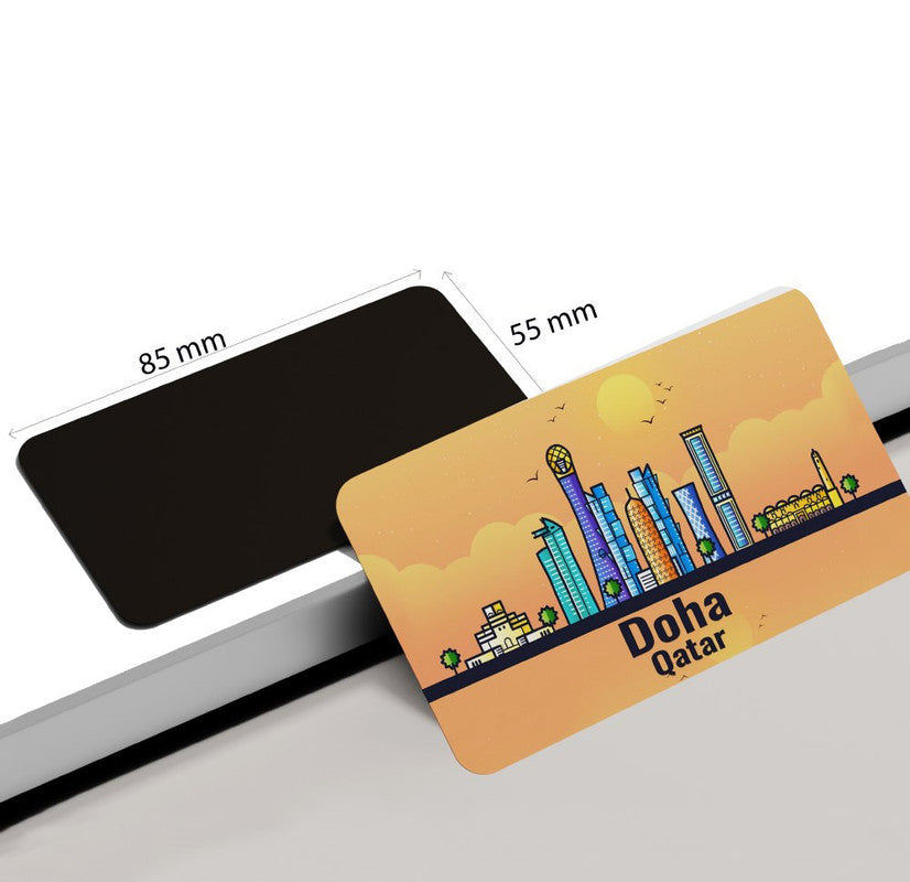 dhcrafts Rectangular Rubber Fridge Magnet / Magnetic Card Orange Qatar Doha Design Pack of 1 (8.6cm x 5.4cm)